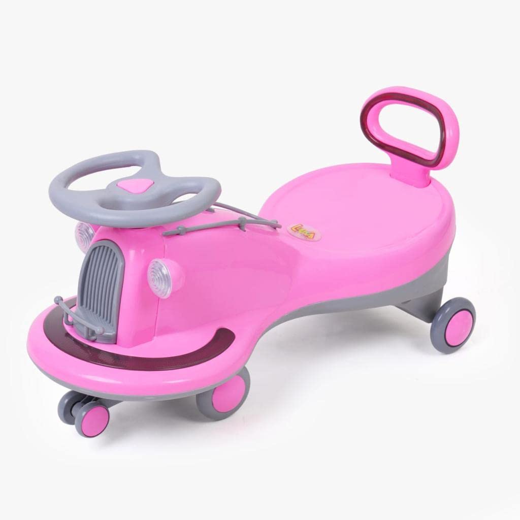 SUNBABY Alpha-The Ultimate Rideon Magic Swing Car | Ride on Car with LED Light, Music | Play Activity Musical Rhymes Car| Scratch Proof Wheels | Ride on Car for Kids 3 to 8 Years (Pink/Grey)