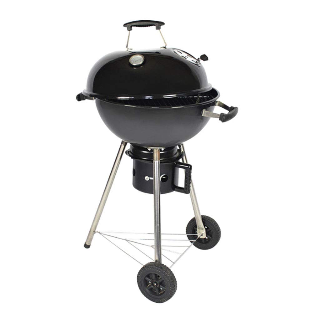 Charcoal Barbecue grill, BBQ with wheels and thermometer, somker stove, adjustable ventilation, suitable for 3 to 8 people, suitable for camping and garden parties, 47 x 47 x94cm