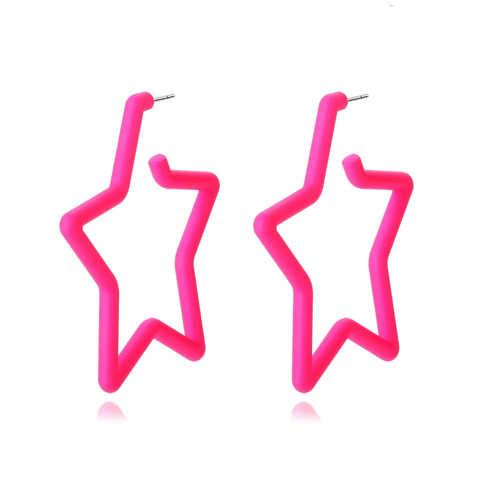 KPOWINColorful Hoop Star Earrings Geometric Hoop Earrings Bright Fluorescence star hoop earings for women girls