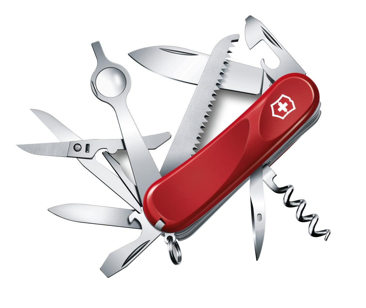 VictorinoxEvolution 23 Swiss Army Pocket Knife, Medium, Multi Tool, 17 Functions, Blade, Ergonomic Scales, Red