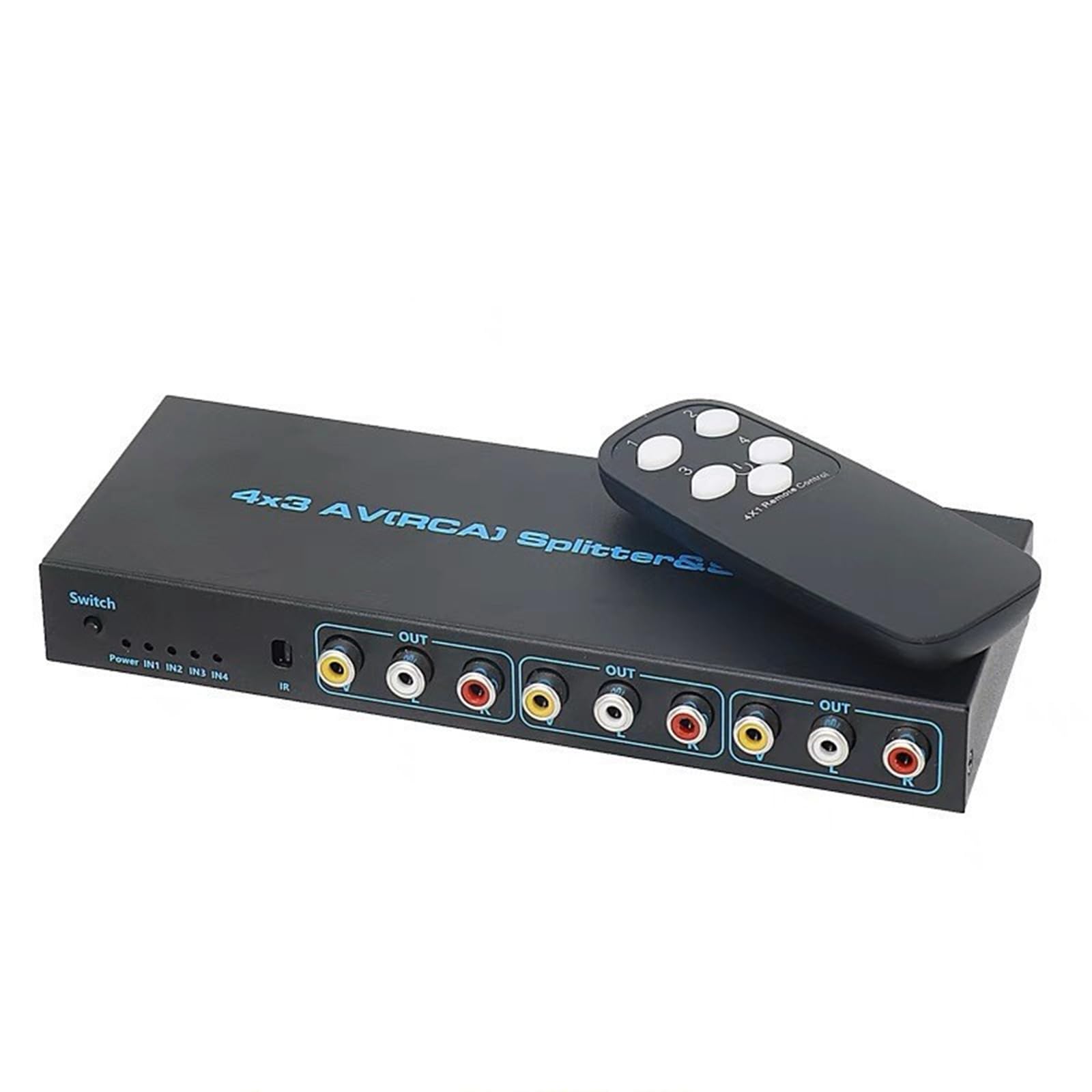 Suckoo 4 Port 3RCA AV Audio Video Switcher Splitter 4 in 3 Out 4 in 2 Out with IR DVD Player Game Console TV Box External 3 Way TV Monitor Projector Composite AV switcher Switch Box