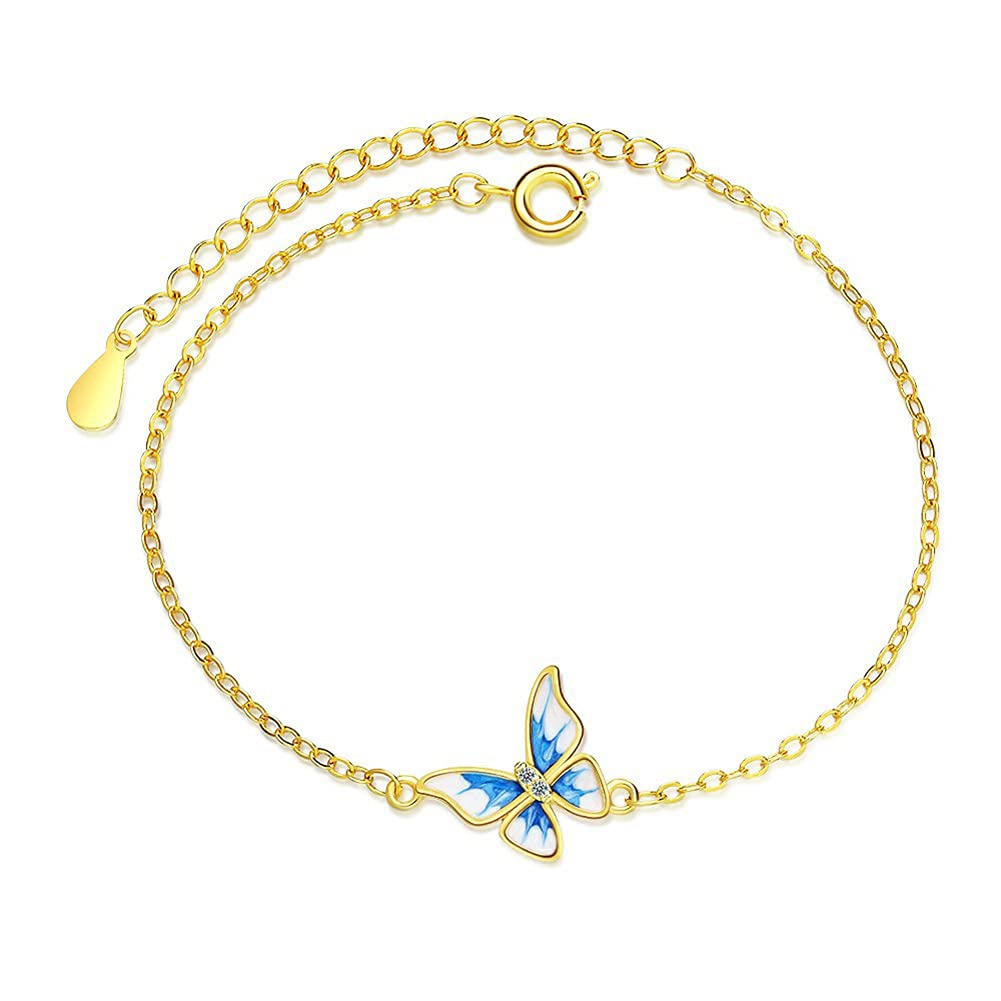 ChengxunBlue Butterfly Bracelet for Women Girls 18K Gold Plated Adjustable Jewelry Gift for Teen Gir Friends Giftl