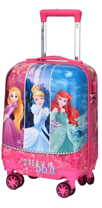 ADSONKid's Trolley 360 Rotating Carry On Luggage Wheels Non-Breakable Princess Dream Girls 16 Inch Kids Rolling Suitcase with 4 Wheel Travel Trolley Bag Case(Princess Dream Girls Pink)