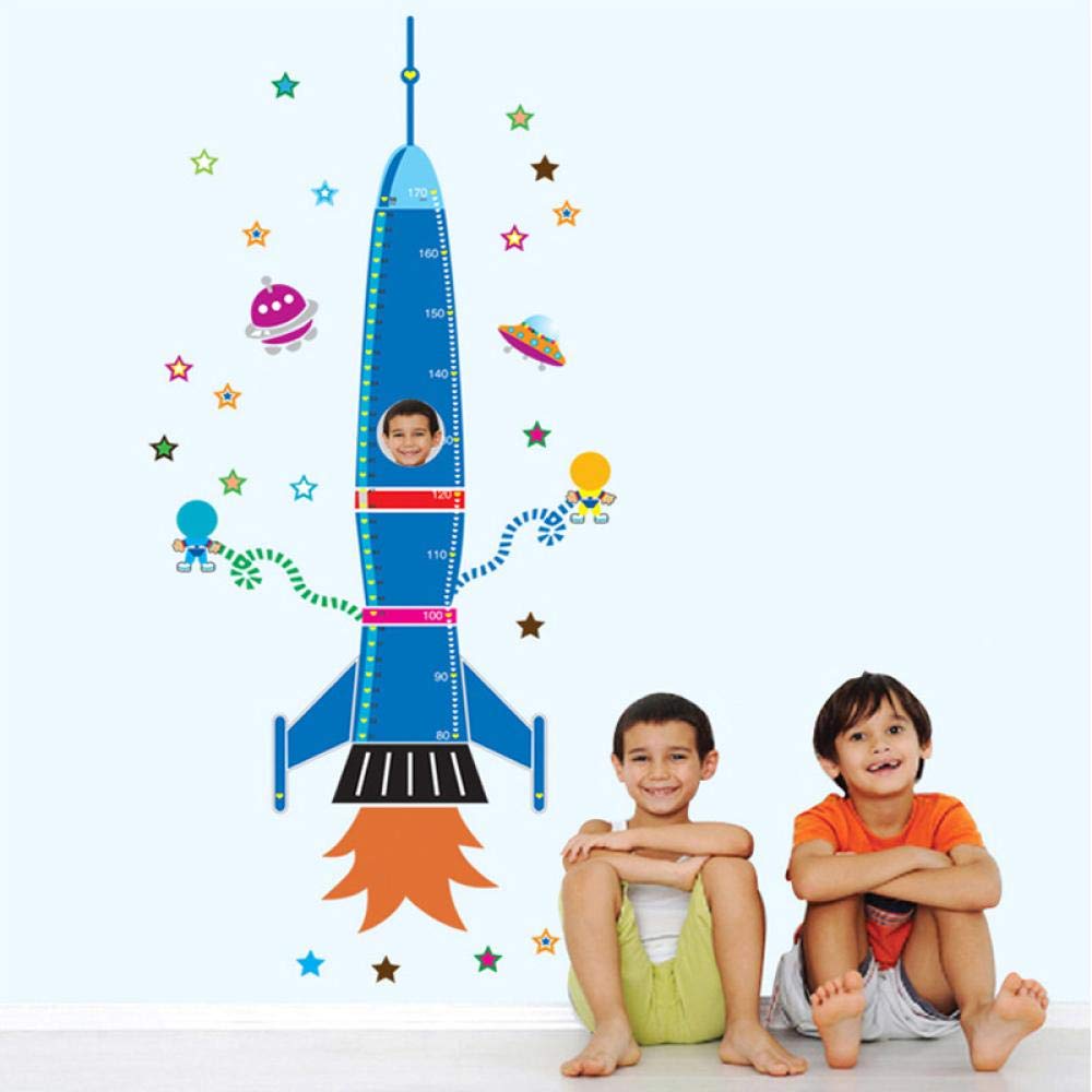 artaslf Kids Room Decals Blue Space Rocket Wall Stickers for Boys Cartoon Height Measure Chart Home Decoration 160x58cm