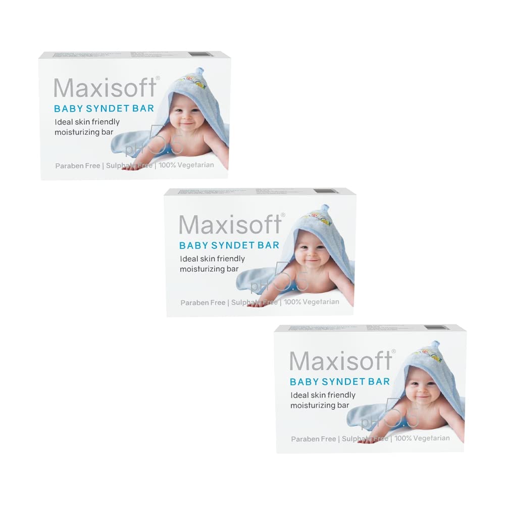 Maxisoft Baby Syndet Bar 75 gm | Bathing Bar for Babies | Prevents Dryness & Rashes | Aloe Vera, Almond Oil, Olive Oil, Vitamin E | pH 5.5, Paraben Free (75 gm - Pack Of 3)