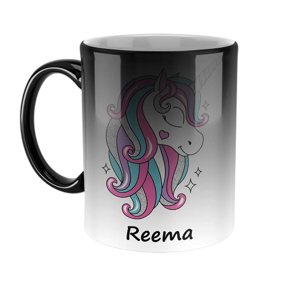 FurnishFantasy Unicorn Ceramic Coffee Mug - Best Happy Birthday Gift for Daughter, Sister, Gift for Kids, Return Gift - Magic Mug, Name - Reema