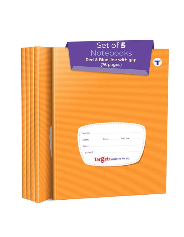 Red and Blue Line with Gap Books | Small Four Line Books | 76 Ruled Pages | Hard Brown Cover | 15.5 cm x 19 cm Approx | Pack of 5 Notebooks | for School, College and Office Use | GSM 60