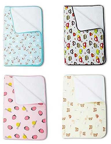 Teri Beri Baby's Cotton Plastic Sleeping Mat for Home-Baby Waterproof Bed Protector Dry Sheet| Travel Foam Cushioned Nappy Changing mats (Colours & Prints Vary) (Pack of 2, 0-6 Months)