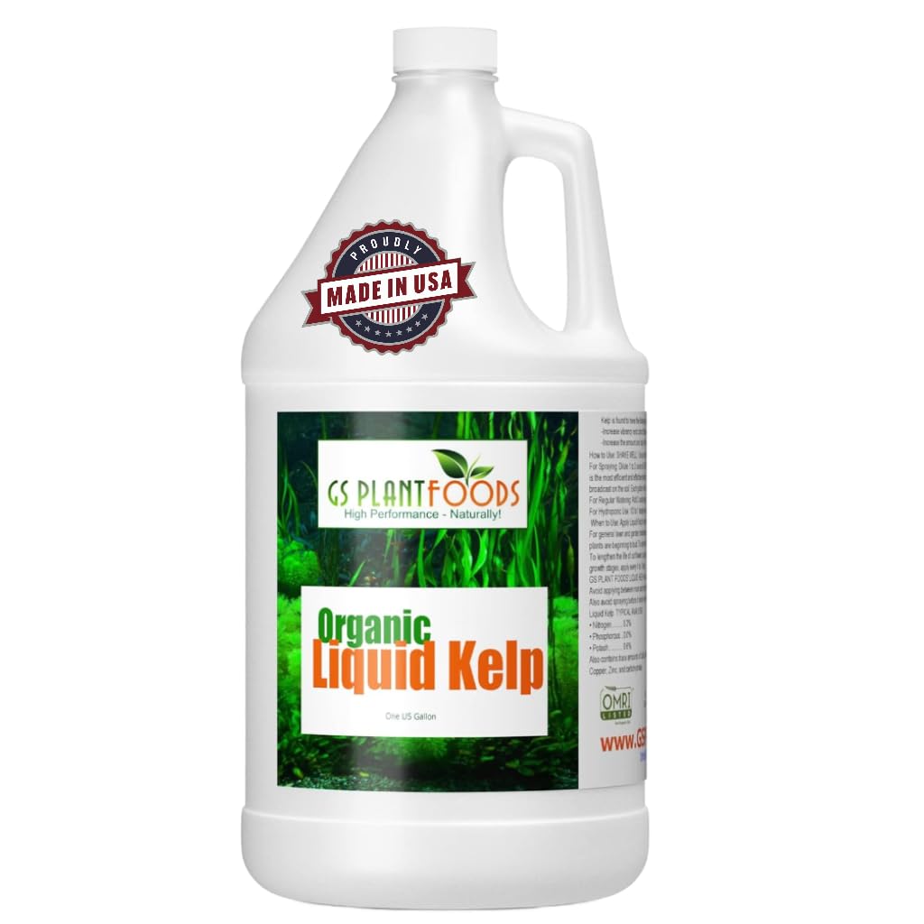 Organic Kelp Fertilizer by GS Plant Foods - Omri Listed(1 Gallon) - Liquid Kelp Concentrate for Gardens, Lawns & Soil Yields 800+ gallons