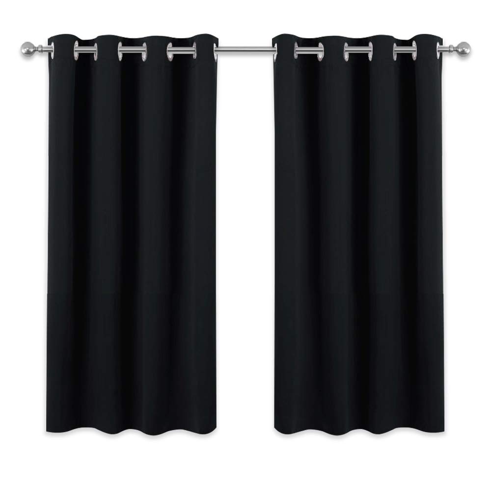 PONY DANCE Blackout Curtain Pair 54 Drop - Eyelet Top Halloween Decor for Bedroom/Living Room Thermal Insulated Window Treatments for Night Shifts Good Sleep/Nap, Black, 2 Pieces