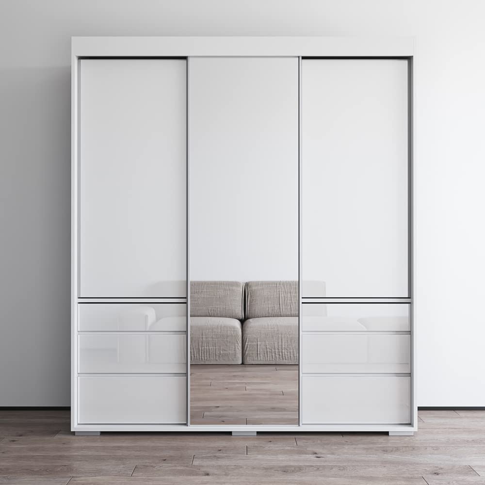 Meble FurnitureMonaco 3 Door Modern 71" Wardrobe with Mirror White