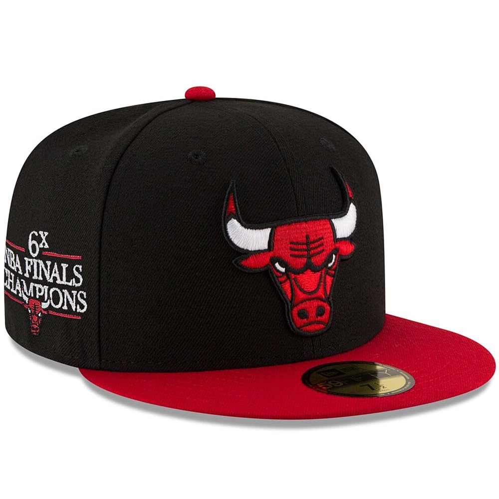 New Era Chicago Bulls 59FIFTY 6X NBA Finals Champions Side Patch Fitted Cap, Hat Black Red