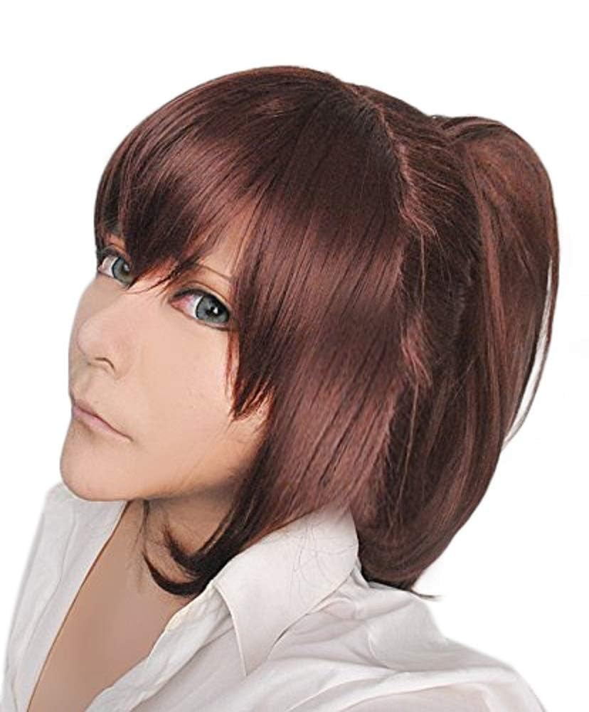 AnogolHair Cap + Wig Brown Wig Girl Wavy Cosplay Wig with Ponytail Wigs for Anime Cosplay for Halloween Costume Party