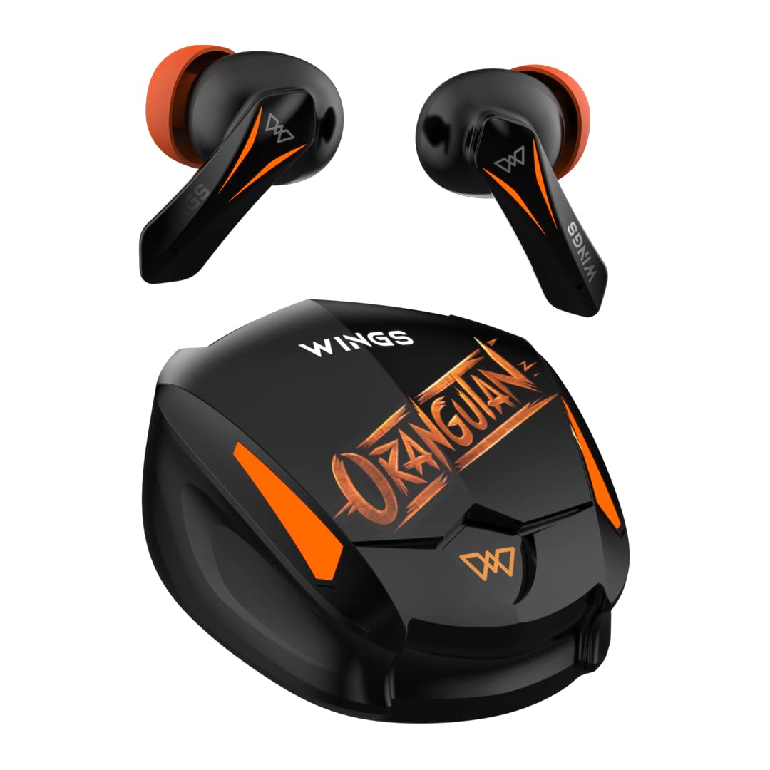 Wings Phantom 550 Orangutan, Wireless Earbuds, with 45 Hours Playtime, Bluetooth 5.3, Environmental Noise Cancellation, Touch Controls Headphones