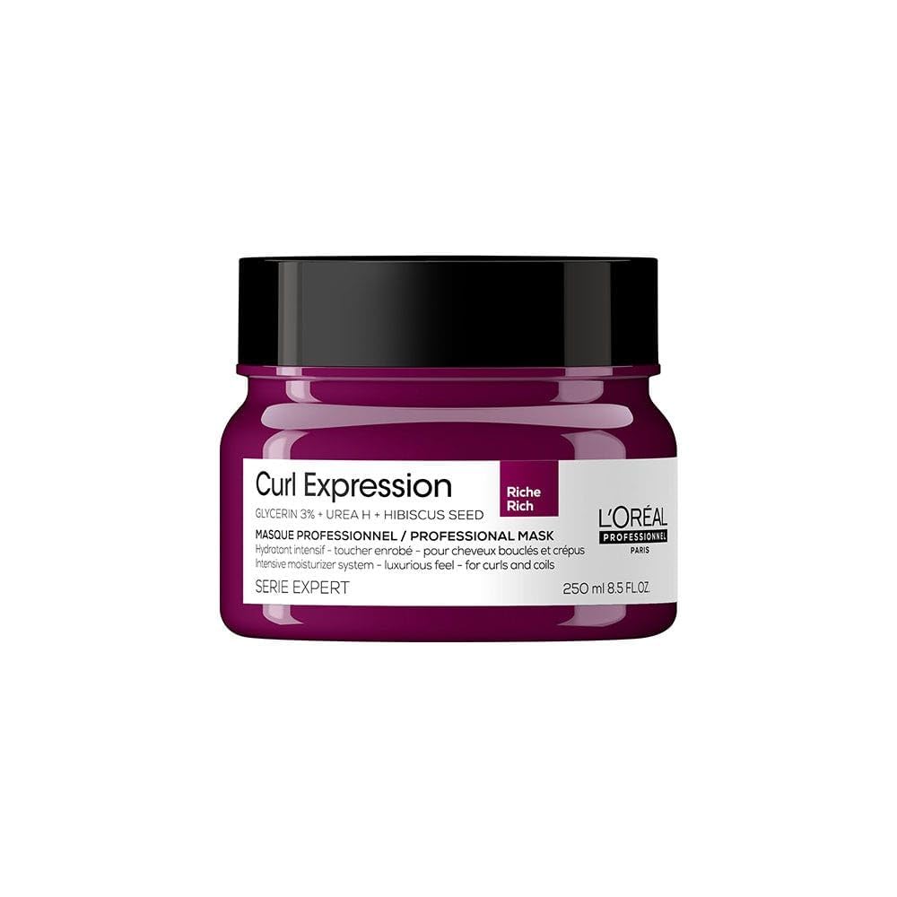 L'Oréal Professionnel Intensely Moisturising Rich Hair Mask, For Curly & Coily Hair, With Glycerin, Urea H and Hibiscus Seed Extract, Serie Expert Curl Expression, 250 ml