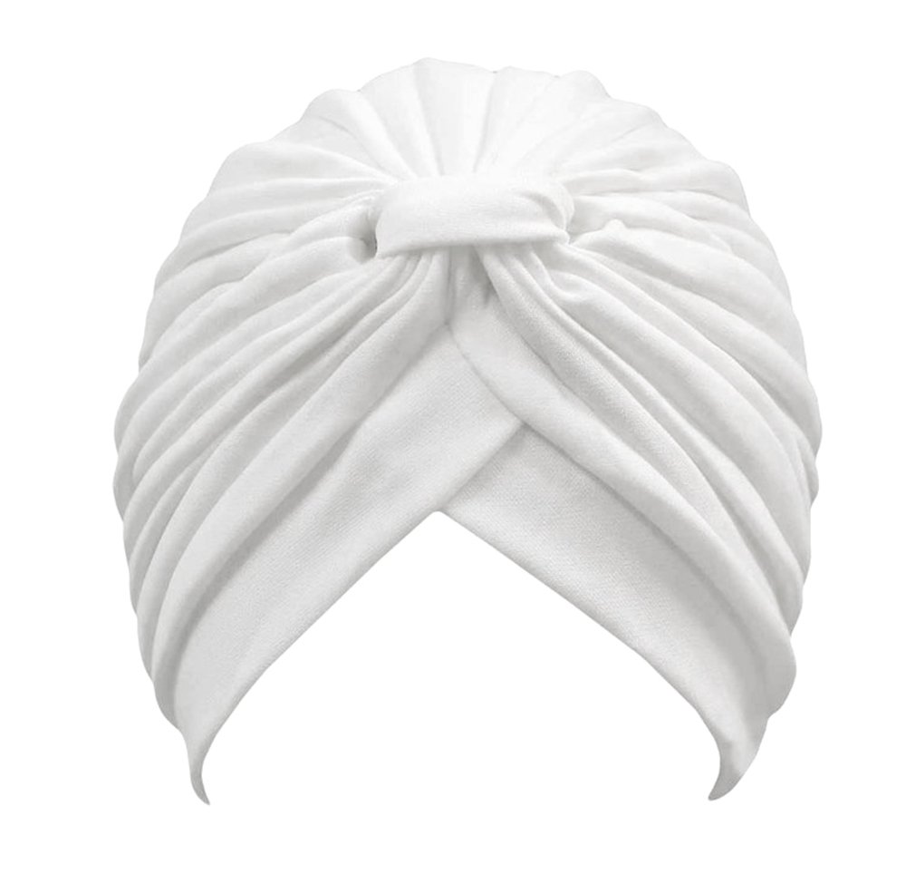 Turban WHITE Twist pleated Hair Wrap stretch turban Women's Head Wrap Cap Cover