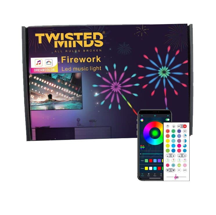 Twisted Minds Firework LED Lights USB Powered Room Decor, Music Sync LED Lights for Bedroom with Launch Burst Effect, RGB LED Strip Lights App and Remote Control