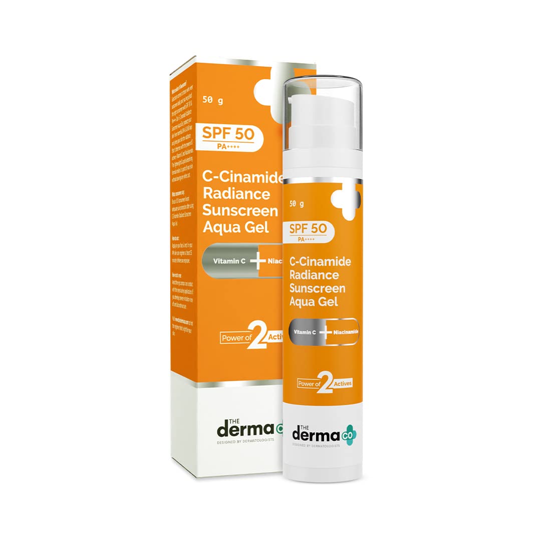 The Derma CoC-Cinamide Sunscreen SPF 50 Aqua Gel, with Vitamin C & Niacinamide, PA++++, Lightweight, No White Cast for Sun Protection & Glowing Skin - 50gm