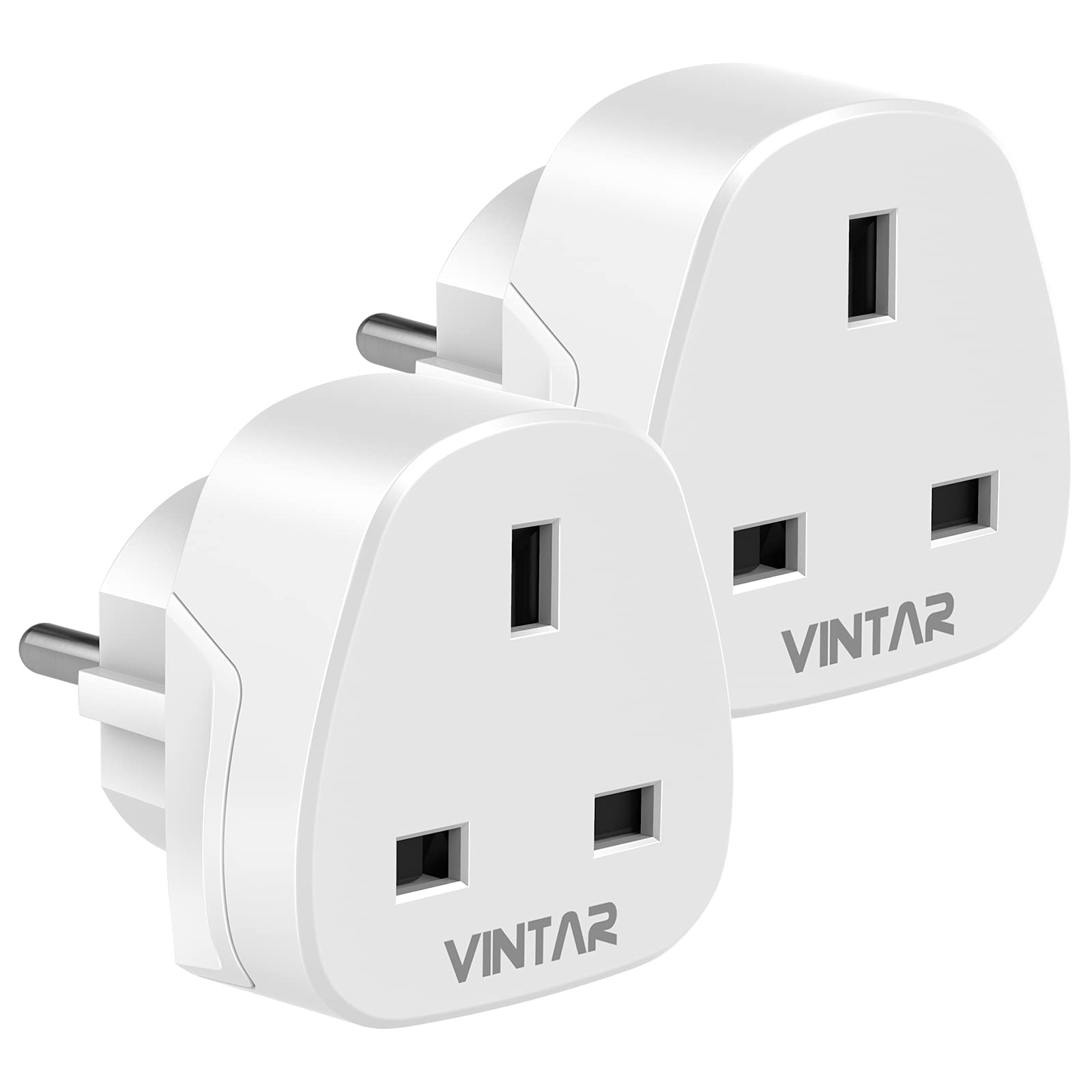 VINTAR UK to European Plug Adapter Round 3 Pin to 2 Pin Type G to Type C,E,F for Spain, France, Italy, Netherlands, Greece, Germany and Asia[2-packs]