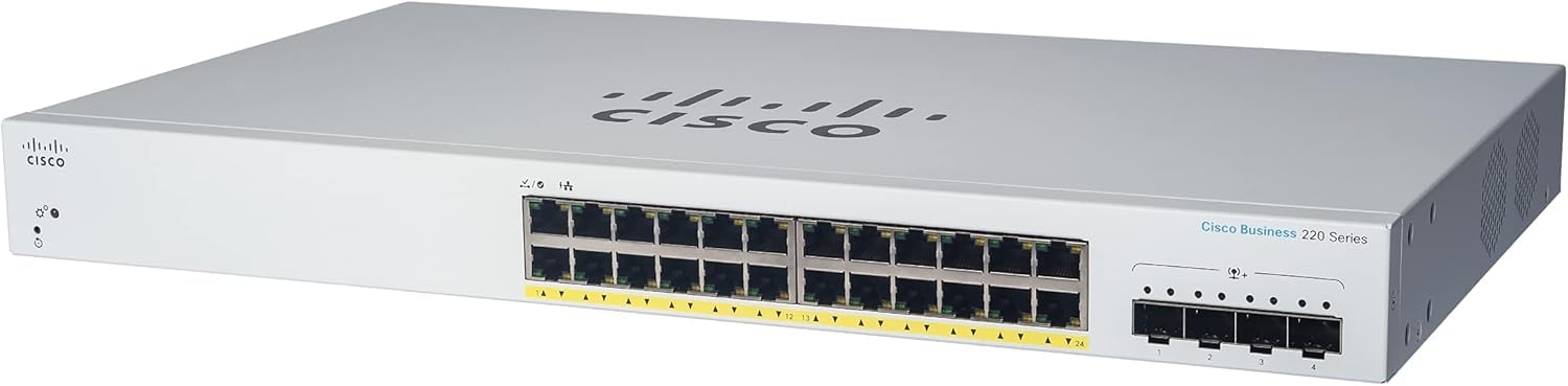 CISCO DESIGNED Business CBS220-24P-4G Smart Switch | 24 Port GE | PoE | 4x1G SFP | 3-Year Limited Hardware Warranty (CBS220-24P-4G-NA)