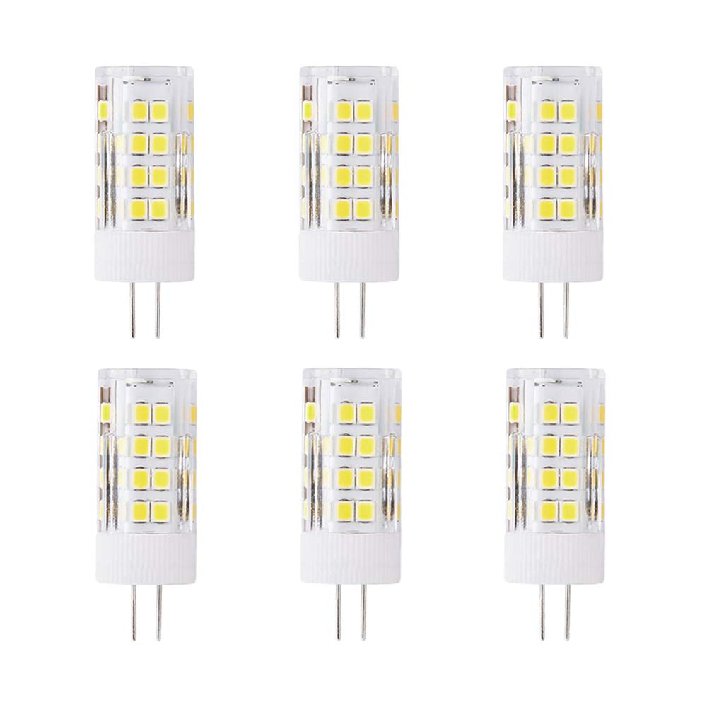 6 Pack G4 Led Bulbs 5W Equivalent to 50W, 52 LEDs, 500 Lumens, 360 Degree Beam Angle, AC/DC 12V, Non-Dimmable, 6000K Cool White