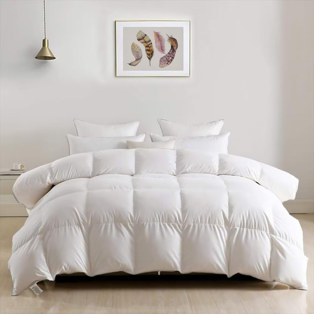 DWR Goose Down Duvet, 240 x 260 cm, Duvet 240 x 260 cm, 4 Seasons, Natural Temperate Feather Duvet, Warm Double Duvet, Ultra Soft, Machine Washable, White