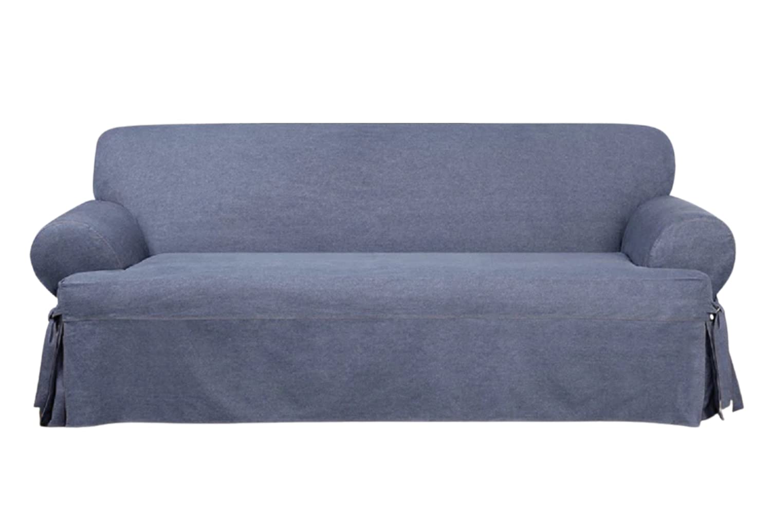 SureFit Authentic Denim One Piece Slipcover, T-Cushion Sofa Cover, Relaxed Woven Fit, 100% Cotton, Machine Washable