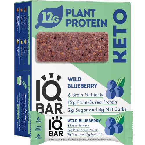 quest bar blueberry - IQBAR Brain and Body Keto Protein Bars - Wild Blueberry Keto Bars - 12-Count Energy Bars - Low Carb Protein Bars - High Fiber Vegan Bars and Low Sugar Meal Replacement Bars - Vegan Snacks