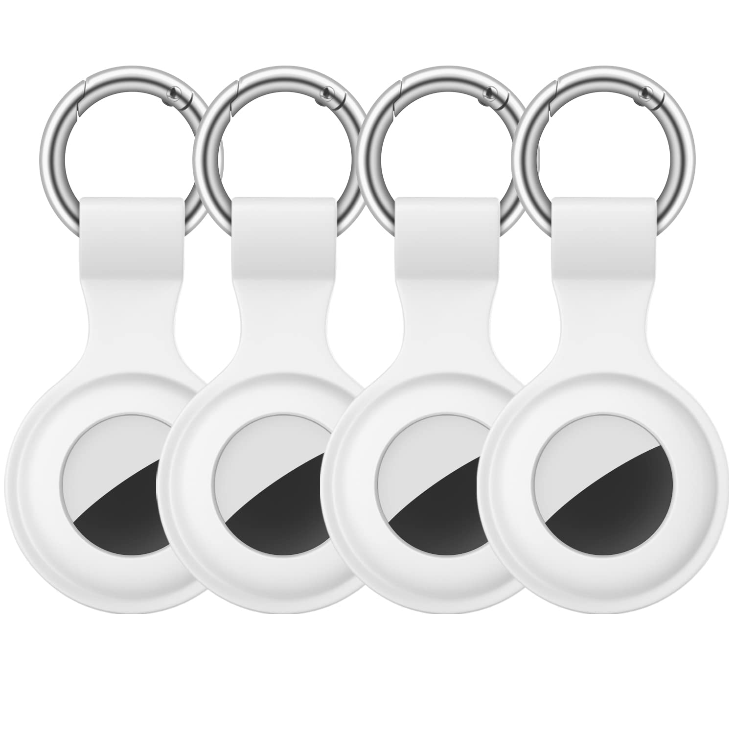 Vancle Compatible with Apple Air Tag Soft Silicone Airtag Holder with Keychain Waterproof Airtag Keyring Protective Cover for Air tag Key Finder Tracker Finder Items (White/White/White/White)