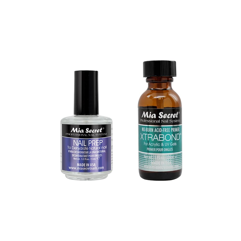 Mia SecretProfessional Natural Nail Prep Dehydrate and Xtra Bond, Acid-Free Primer Set. Superior Bonding Primer for Acrylic Powder and Gel Nail Polish. Nail, Long-Lasting.