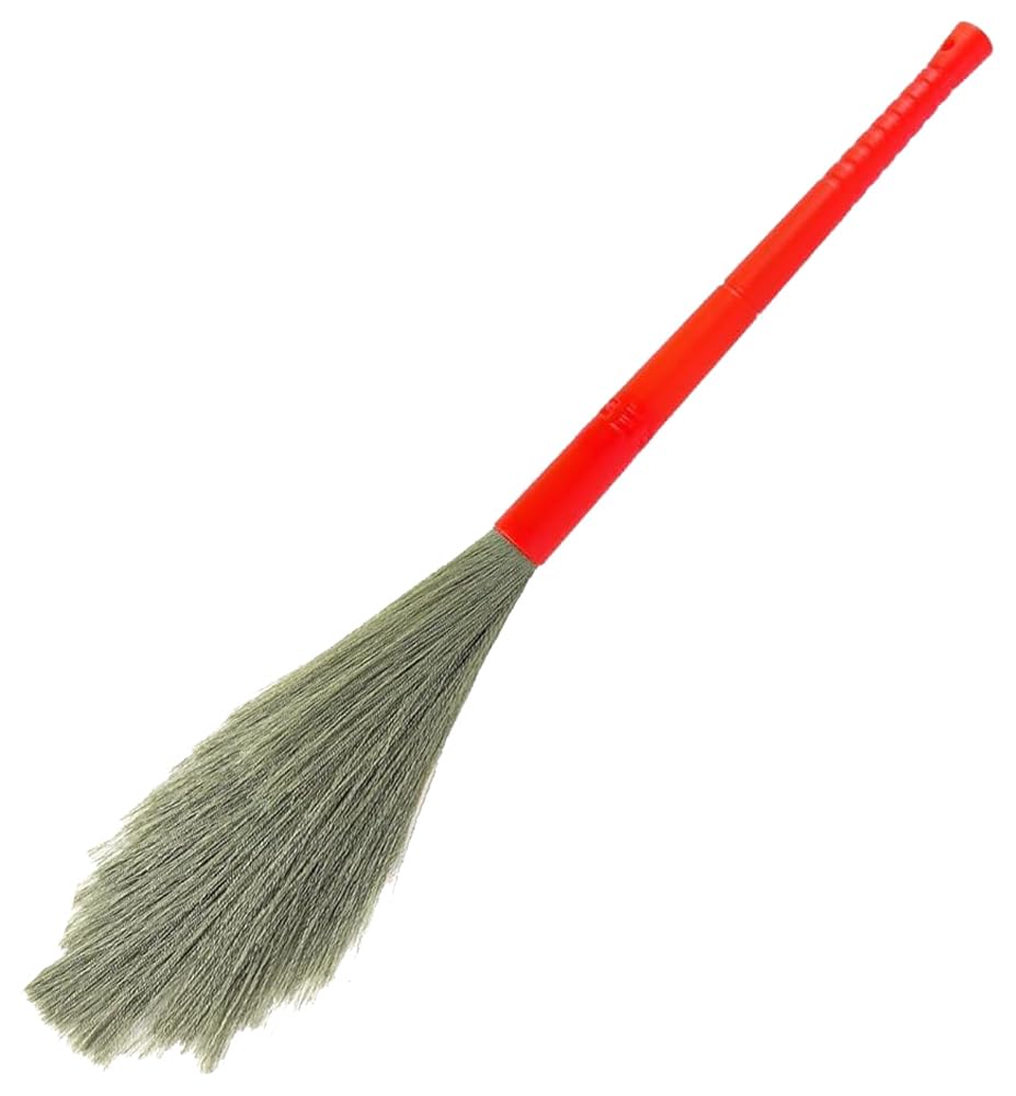 Delcasa Nylon Dust Free Broom with a Long Stick, 120 cm Size, Orange/Grey