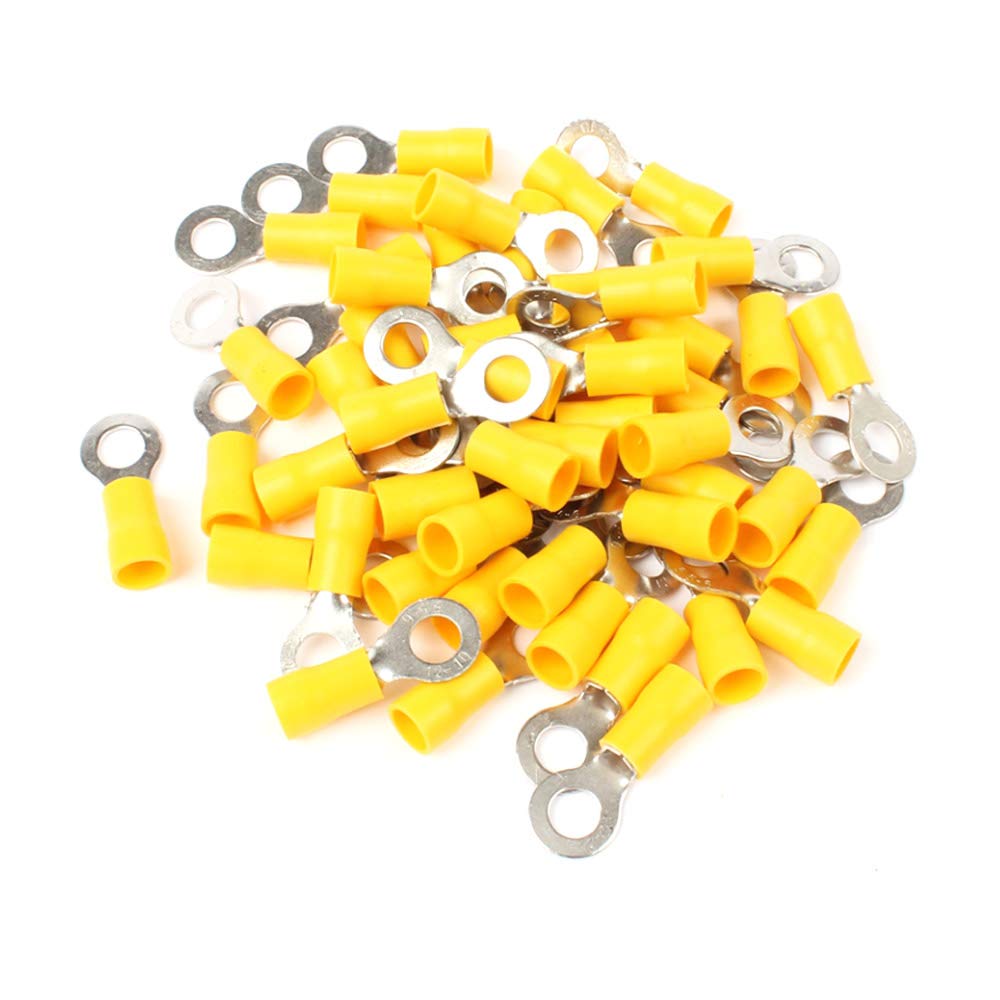 Etopar 100 X Heavy Duty Yellow 1/4" Copper Ring Butt Insulated Terminal Connectors 10-12 Ga Crimp Wire Electrical Cable Kit Quick M6