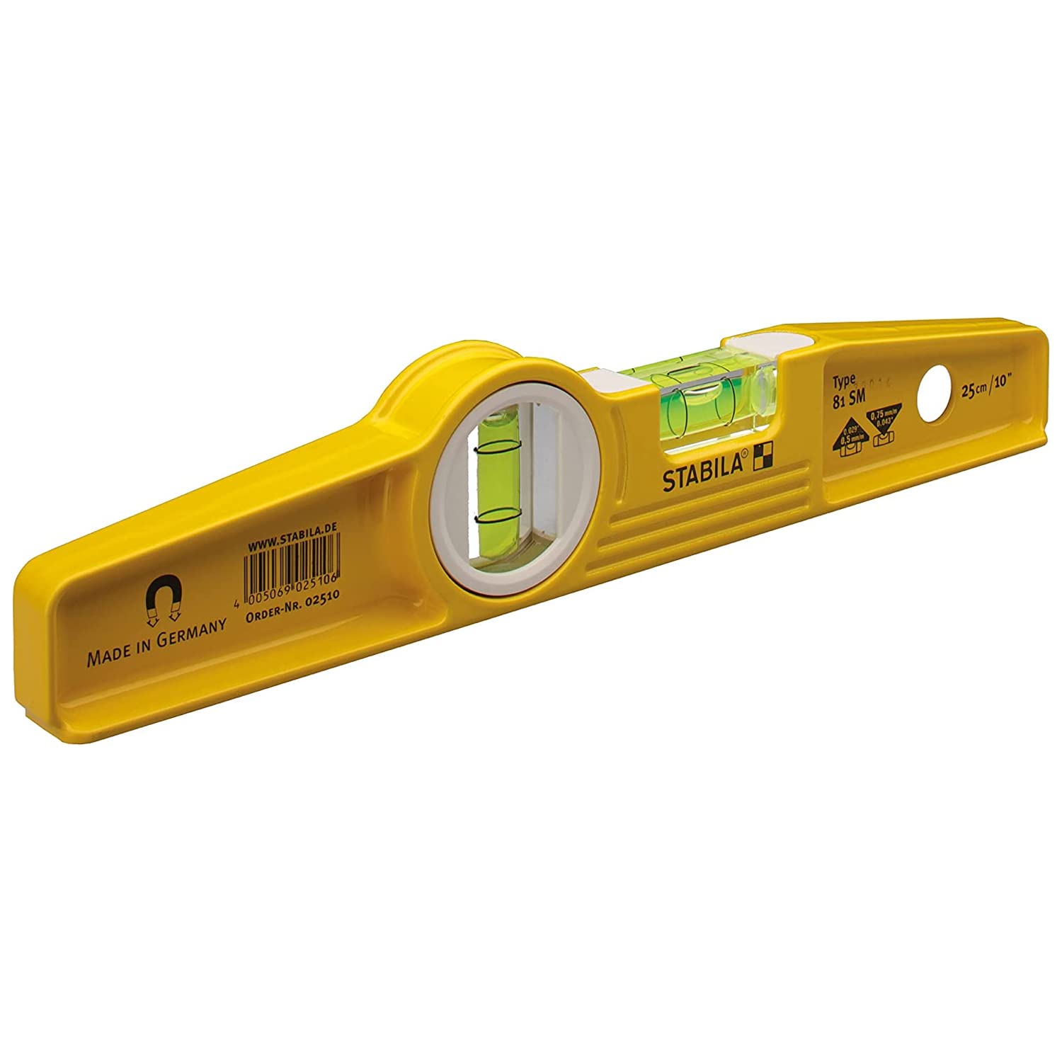 Stabila Type81SREM 25cm/10-inch Rare Earth Magnetic Spirit Level with Holster, Yellow/Black