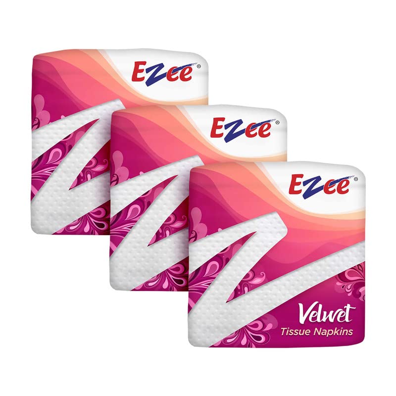 Ezee Velvet Tissue Paper Napkins 300 Pulls | Soft & Absorbent | Pack of 3 x 100 Pulls Each Pack