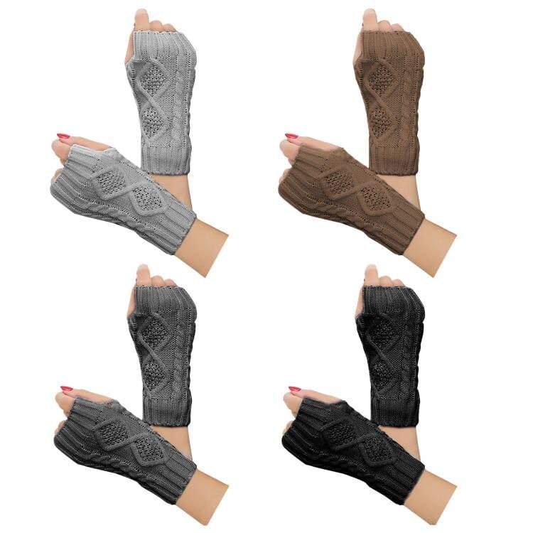 Justay2-4 Pairs Women Winter Warm Knit Fingerless Gloves Hand Crochet Thumbhole Arm Warmers Mittens