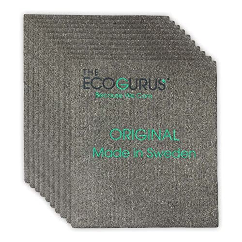 The EcoGurus (Improved) Swedish Dishcloth Original Made in Sweden (10 Pack, Grey) | Kitchen Cloths Reusable Assorted Eco-Friendly Cellulose Sponge Cleaning Towels For Washing Dishes