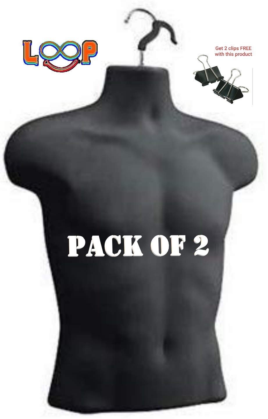 Loop Group � Pack of 2 Non-Breakable Plastic Men Male Body Shell Mannequin- Dummy Type Hangers Kurta Shirt Display Stands - Regular Size (Grey/Black)