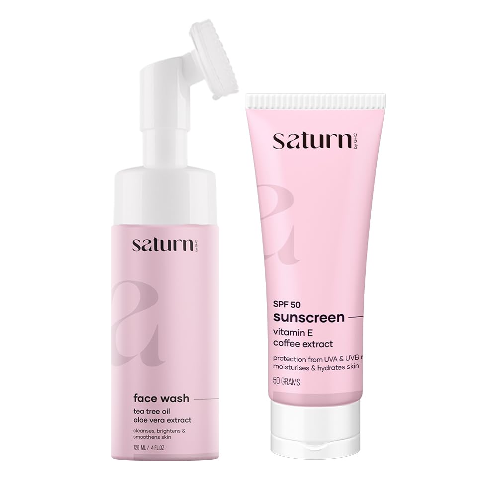 Saturn by GHC Skin Care for Foaming Face Wash 120ml | Broad Spectrum UVA & UVB Protection Anti-Pollution Sunscreen Cream SPF 50 50gm | For Hydrates Skin, Acne, Oil Control, Deep Cleansing,