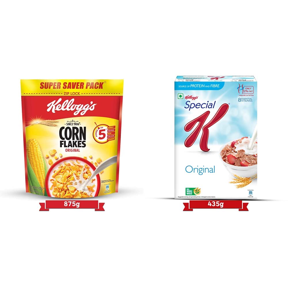 Kellogg's Combo, Kellogg's Corn Flakes Original, Breakfast Cereal, 875gms Pack and Kellogg's Special K Original, Breakfast Cereals, 435g