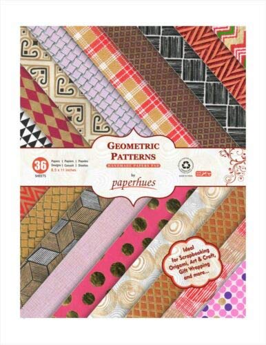 Paperhues Geomatric Pattern Scrapbook Paper 8.5x11" Pad, 36 Sheets