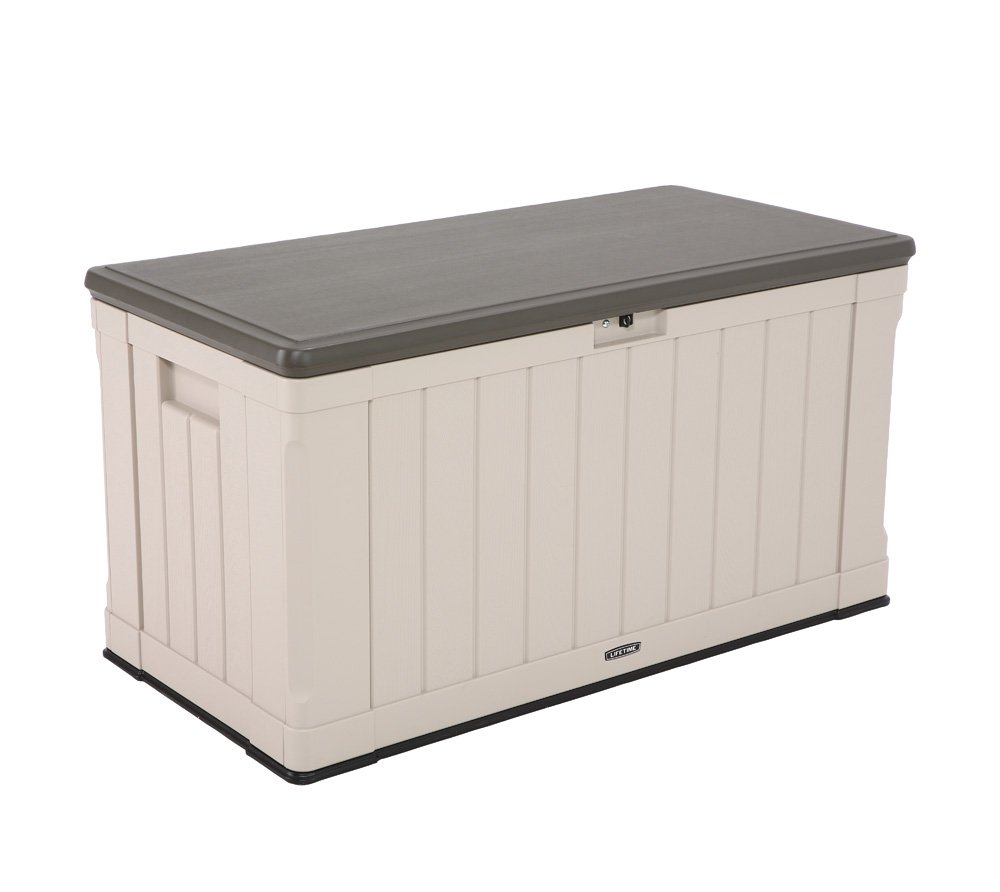 LIFETIME60186 Heavy-Duty Outdoor Storage Deck Box 439.11 L Outdoor Storage Box, Desert Sand Wood Look, 127.9 x 64 x 67.2 cm