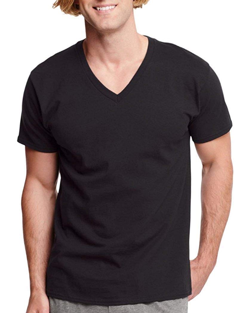 HanesMen's Black 3-Pack Classics V-Neck Tee L