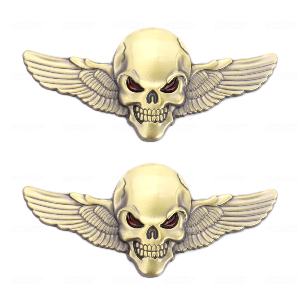 2X 3D Skeleton Skull Emblem Metal Badge Car Badge Sticker (Bronze)