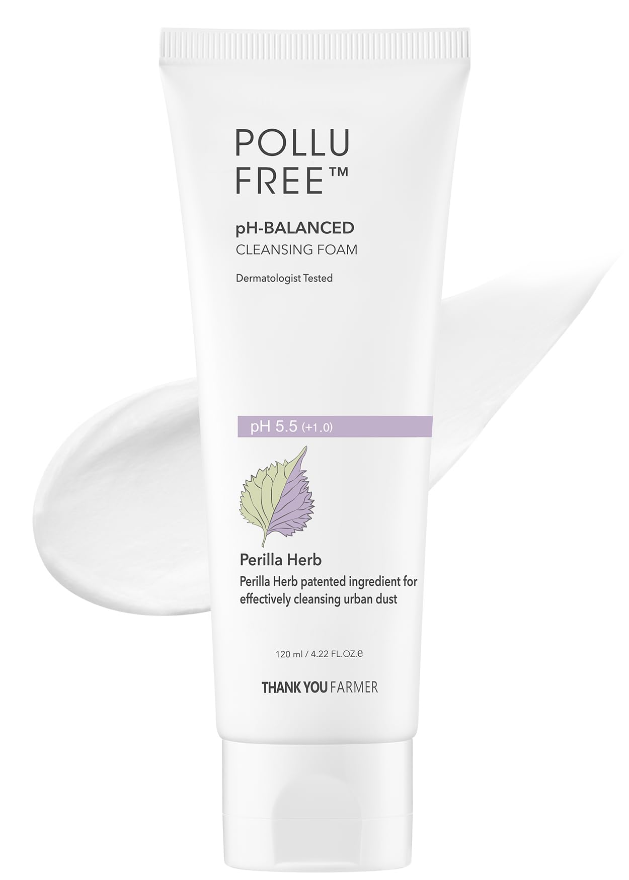 THANKYOU FARMER Pollufree pH-Balanced Cleansing Foam - Korean Face Wash for Sensitive Skin, Hyaluronic Acid Hydrating Facial Cleanser 4.22 fl.oz