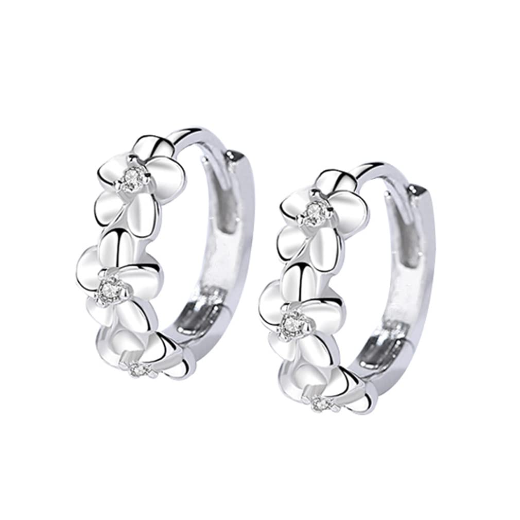 YAXUN 925 Sterling Silver Small Hoop Earrings For Women Girls Beautiful Flower Cluster With 5A Cubic Zirconia Huggie Hinged Hoops Earrings Fashion Jewellery Gifts