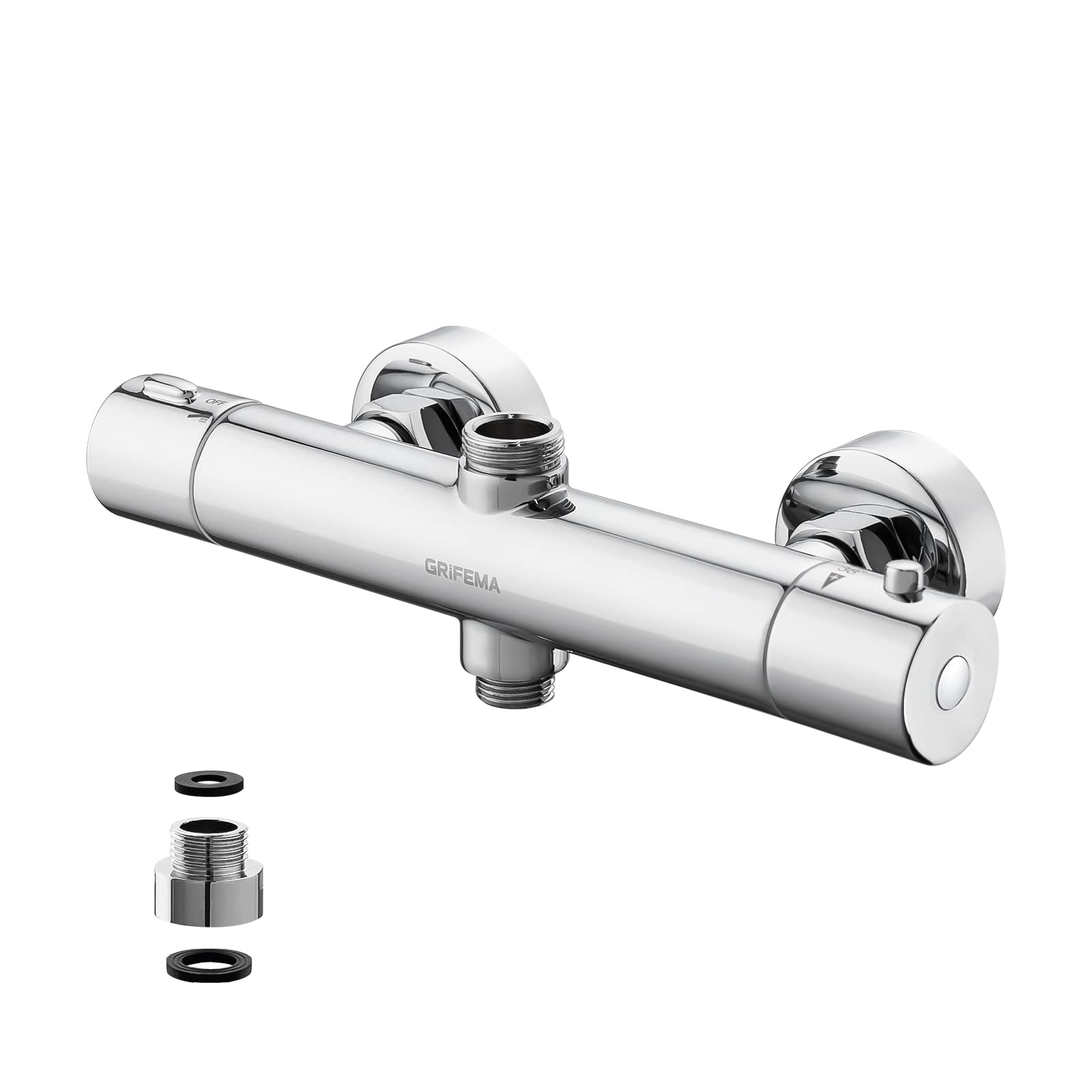 GRIFEMA G17005 Thermostatic Shower Mixer Bar Two Outlet, Wall Mounted Shower Mixer Tap,Anti-Scald, with TOP 3/4" and Bottom 1/2" BSP, Chrome,Silver