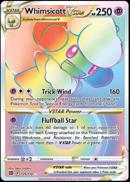 PokemonWhimsicott VSTAR 175/172 Brilliant Stars - Secret Rare Card - Rainbow Foil