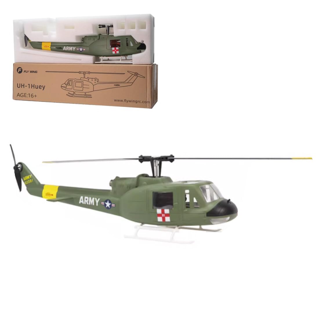 FLYWING RC Helicopter Model with GPS, 2.4G 6CH 3D Stunt Remote Control UH1-V3 Huey Electric Airplane, Intelligent Return, Kids Adults Electric Fighter Toy Gift (PNP Version)