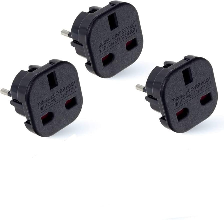 Round Pins Travel Plug Adapter with Safety Shutter (Pack of 3)