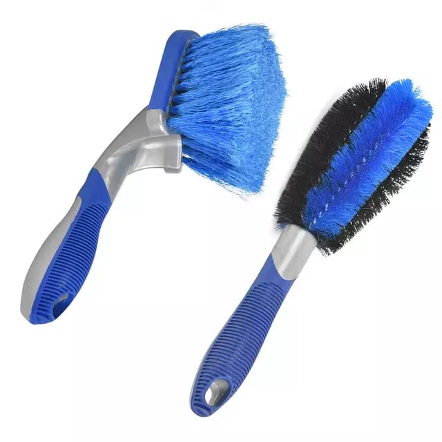 Purezo Set of 2 Car Wheel Rim Brushes for Alloy Rims Steel Rims Cleaning & Care Wheel Brush Car Cleaning Tool Set